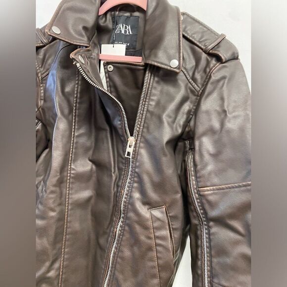 NWT ZARA WASHED FAUX LEATHER OVERSIZED BIKER Jacket Sz S - Picture 3 of 7